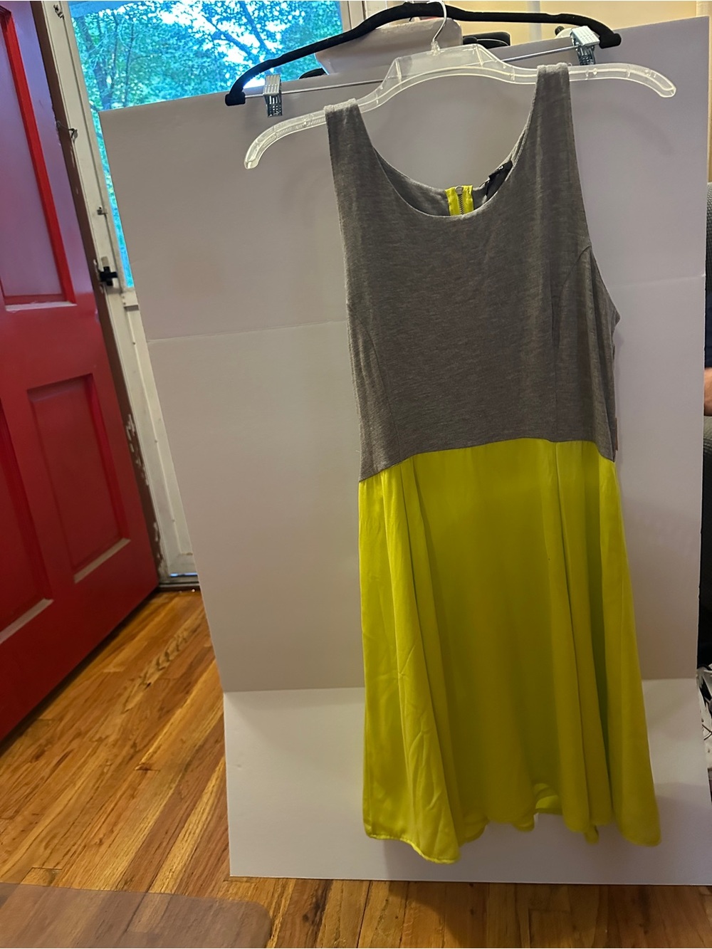 *****Bundle,color block grey/ yellow dress/black straw / leather handbag